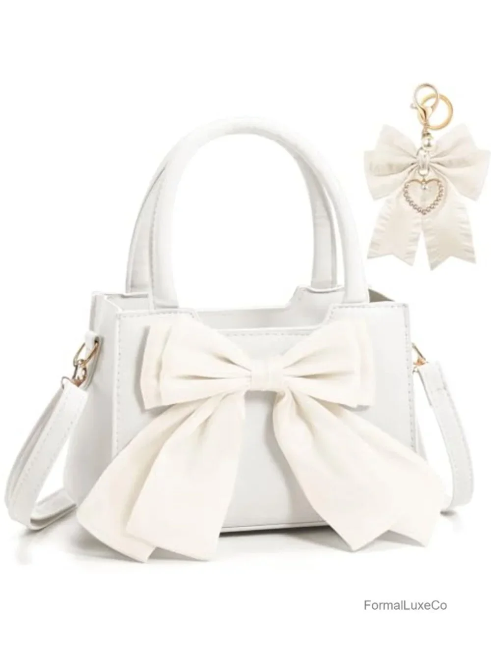 Cute Pu Leather Crossbody Purse Small Pocketbook with Top Handle Bow Charm